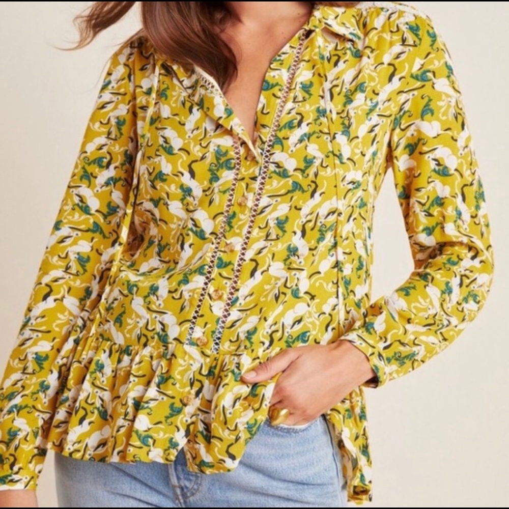 ANTHROPOLOGIE JANIE FLOUNCED PEASANT‎ BLOUSE